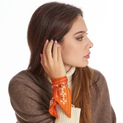 Orange And Beige Silk Twilly