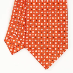 Orange Extra Long Sartorial Silk Tie - Small Flower Pattern