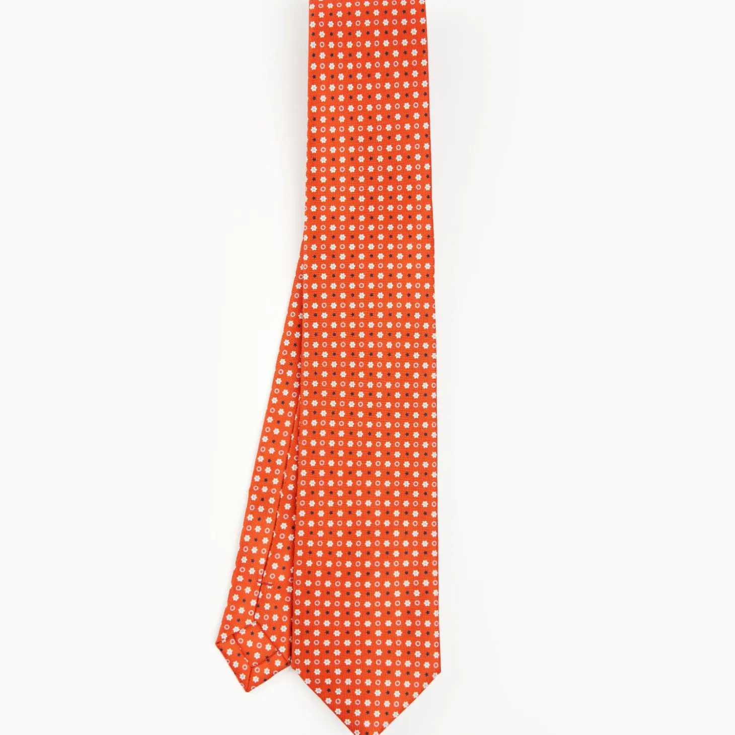 Orange Extra Long Sartorial Silk Tie - Small Flower Pattern