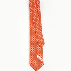 Orange Extra Long Sartorial Silk Tie - Small Flower Pattern