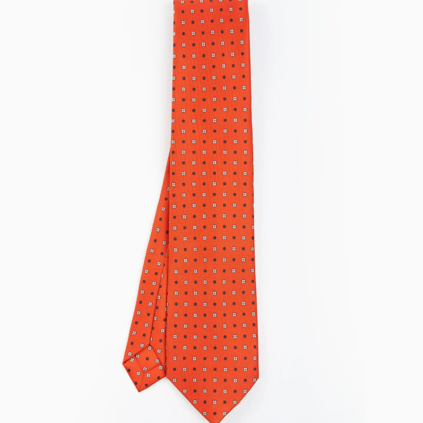 Orange 9 Fold Sartorial Silk Tie Small Flower Pattern