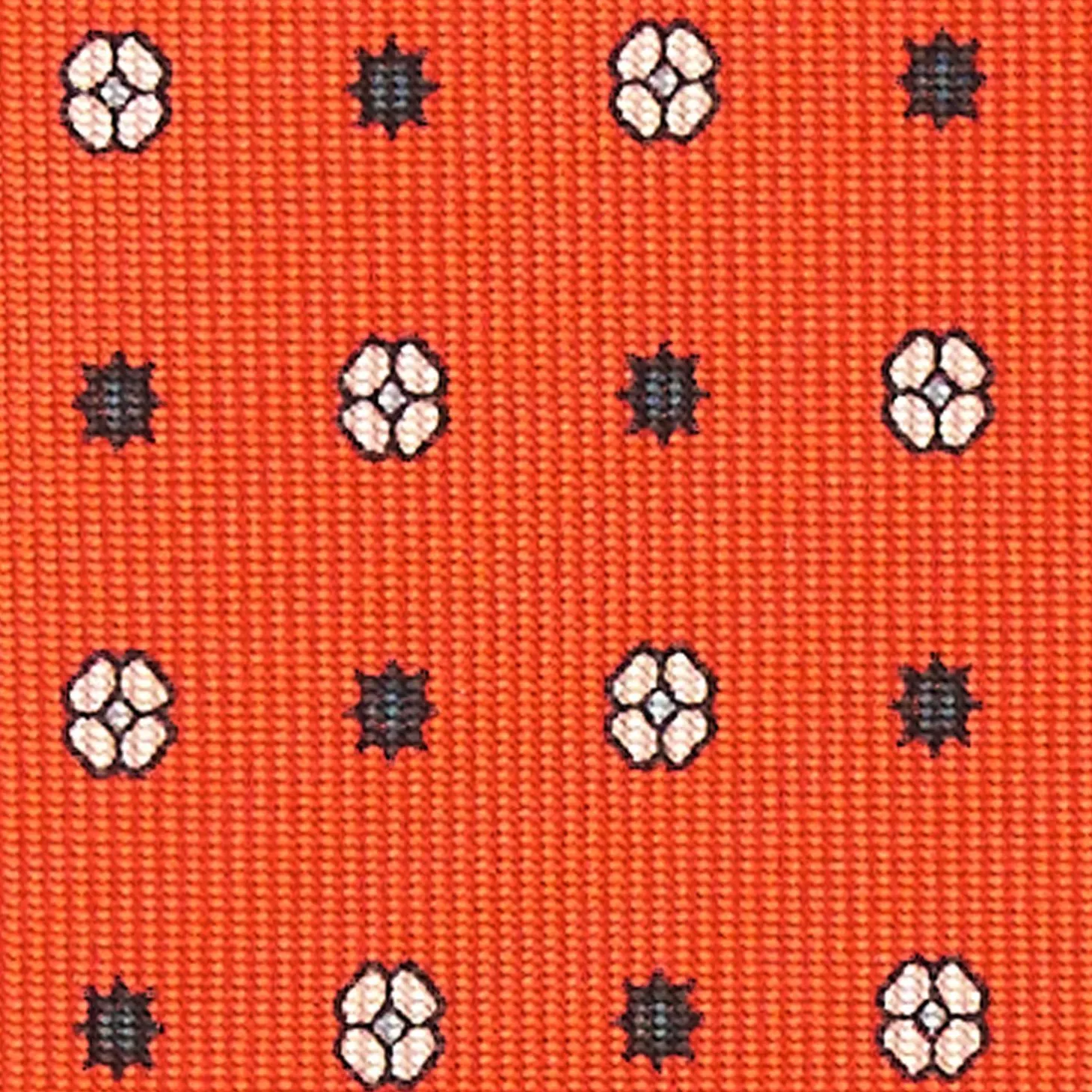 Orange 9 Fold Sartorial Silk Tie Small Flower Pattern