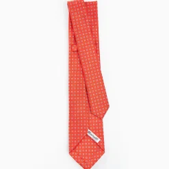 Orange 9 Fold Sartorial Silk Tie Small Flower Pattern