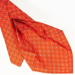 Orange 7 Fold Sartorial Silk Tie - Small Flower Pattern