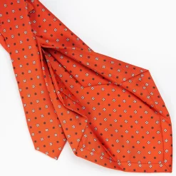 Orange 5 Fold Sartorial Silk Tie - Small Flower Pattern