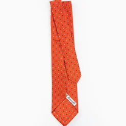 Orange 5 Fold Sartorial Silk Tie - Small Flower Pattern