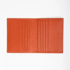 Orange Hammered Leather Folding Card Holder - 10 Compartments