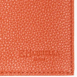 Orange Hammered Leather Folding Card Holder - 10 Compartments