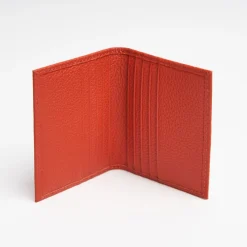Orange Hammered Leather Folding Card Holder - 10 Compartments