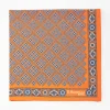 Orange Hand-Printed Silk Pocket Square Large Flower Pattern