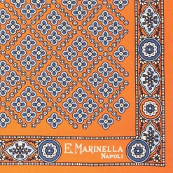 Orange Hand-Printed Silk Pocket Square Large Flower Pattern