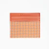 Orange Leather And Silk Credit Card Holder - 5 Compartments