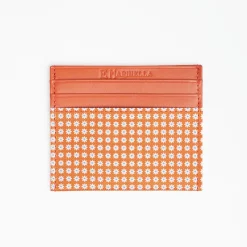 Orange Leather And Silk Credit Card Holder - 5 Compartments
