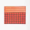 Orange Leather And Silk Credit Card Holder - 5 Compartments