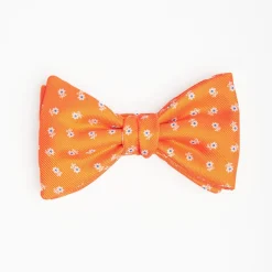 Orange Pre-Knotted Bowtie - Small Flower Pattern