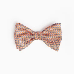 Orange Pre-Knotted Silk Bowtie Small Geometric Pattern
