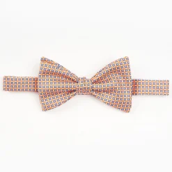 Orange Pre-Knotted Silk Bowtie Small Geometric Pattern