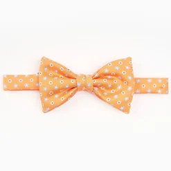 Orange Pre-Knotted Silk Bowtie Small Flower Pattern