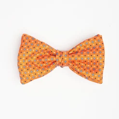 Orange Pre-Knotted Silk Bowtie - Small Flower Pattern