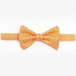 Orange Pre-Knotted Silk Bowtie - Small Flower Pattern