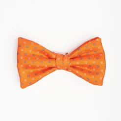 Orange Pre-Knotted Silk Bowtie - Small Geometric Pattern
