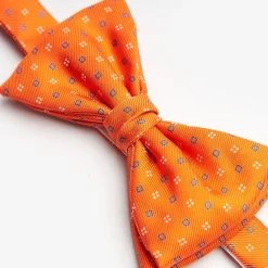 Orange Pre-Knotted Silk Bowtie - Small Geometric Pattern