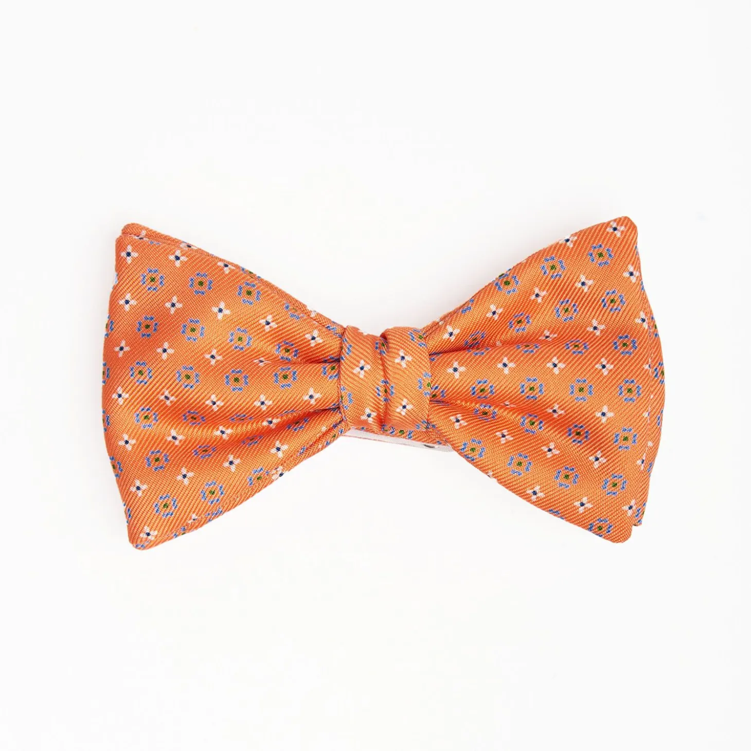 Orange Pre-Knotted Silk Bowtie - Small Flower Pattern