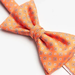 Orange Pre-Knotted Silk Bowtie - Small Flower Pattern