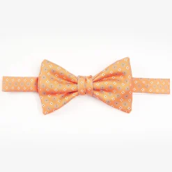 Orange Pre-Knotted Silk Bowtie - Small Flower Pattern