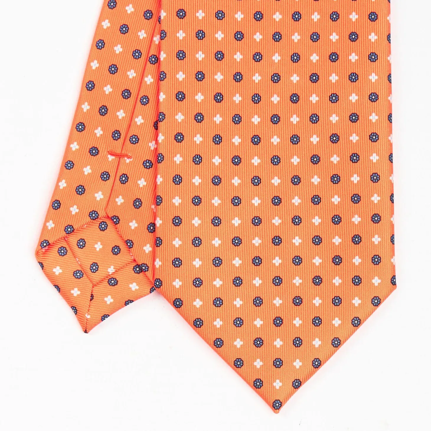 Orange Sartorial Classic Silk Tie - Small Flower Pattern