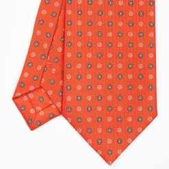 Orange Sartorial Classic Silk Tie - Small Flower Pattern