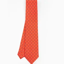 Orange Sartorial Classic Silk Tie - Small Flower Pattern