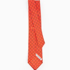 Orange Sartorial Classic Silk Tie - Small Flower Pattern