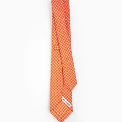 Orange Sartorial 7 Cm Silk Tie - Small Flower Pattern