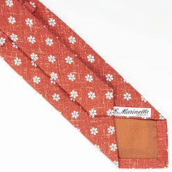 Orange Sartorial Cotton And Silk Tie - Large Flower Pattern