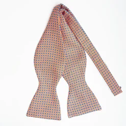 Orange Silk Bowtie To Self-Tie - Small Flower Pattern