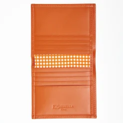Orange Small Wallet In Silk And Leather