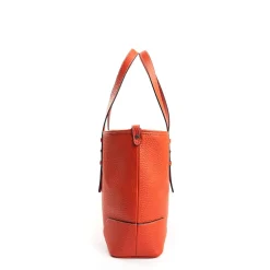 Orange Textured Leather Midi Tote Bag
