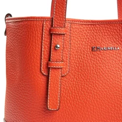 Orange Textured Leather Midi Tote Bag