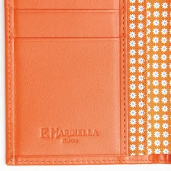 Orange Vertical Wallet In Silk And Leather