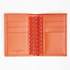 Orange Vertical Wallet In Silk And Leather