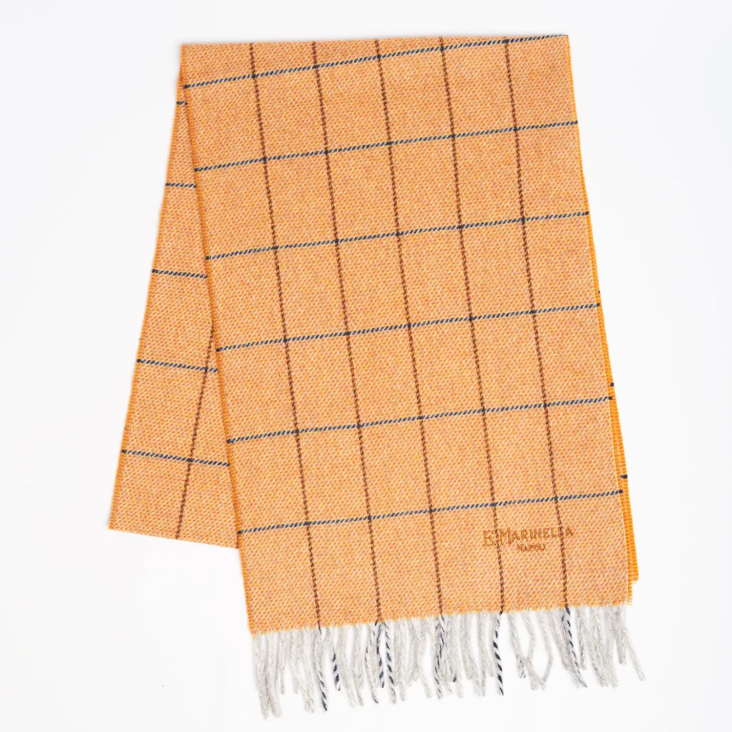 Orange Wool Plaid Fringed Scarf