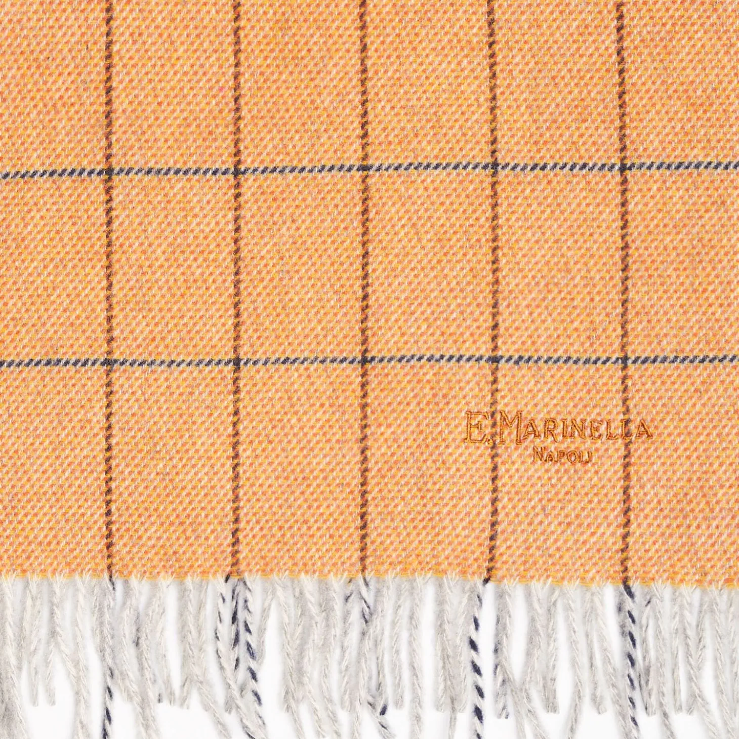 Orange Wool Plaid Fringed Scarf