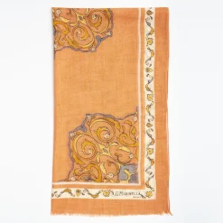 Orange Wool Stole With Medallion Pattern