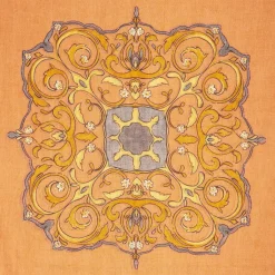 Orange Wool Stole With Medallion Pattern