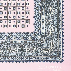 Pink Hand-Printed Silk Pocket Square Small Flower Pattern