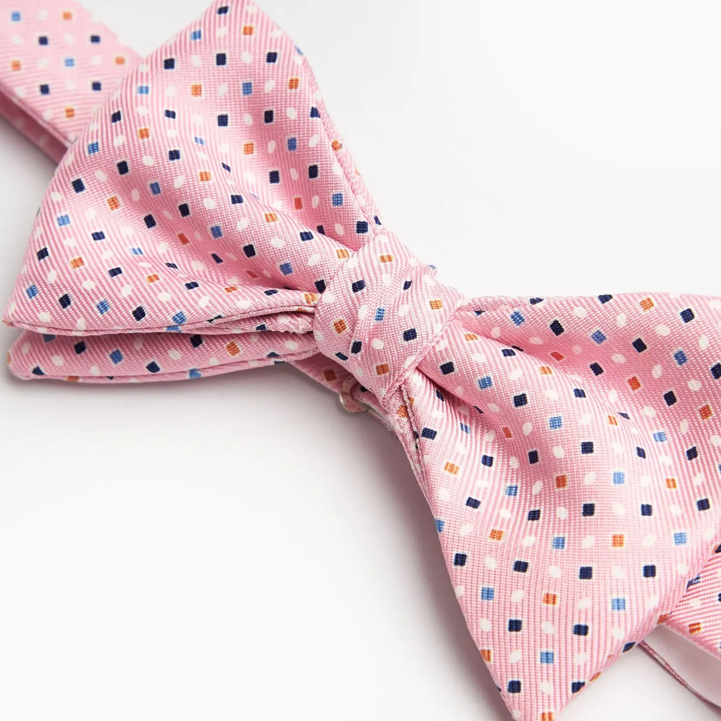Pink Pre-Knotted Silk Bowtie - Small Geometric Pattern