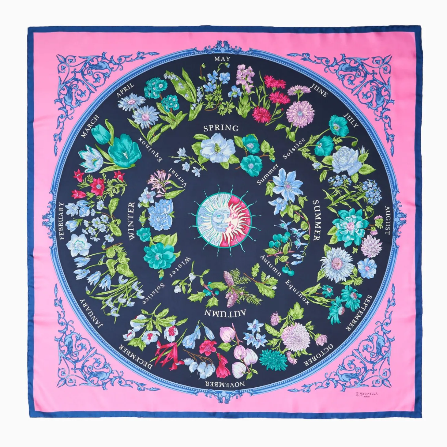 Pink Silk Scarf 90 - The Wheel Of Seasons