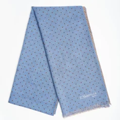 Powder Blue And Brown Double Patterned Wool And Silk Scarf
