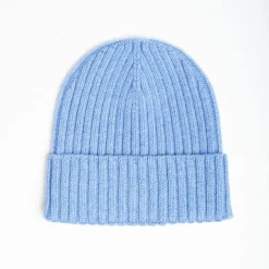 Powder Blue Cashmere Ribbed Beanie